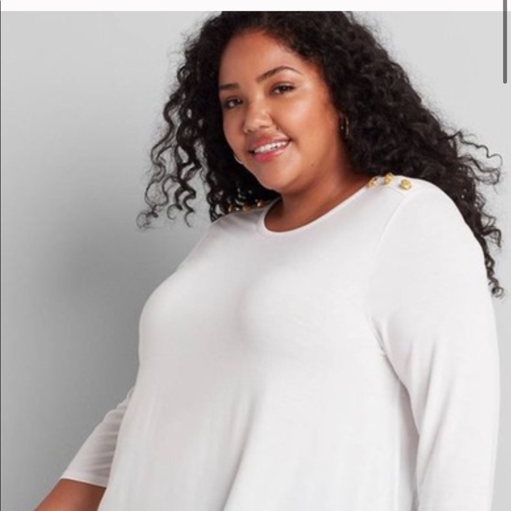 Long Sleeve V-Neck Swing Tunic Top with gold detail
